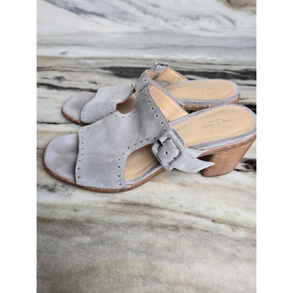 Rag & Bone Gray Suede Studded Open Toe Slip On Block Heels Sandals 37 Minimalist - Picture 7 of 10